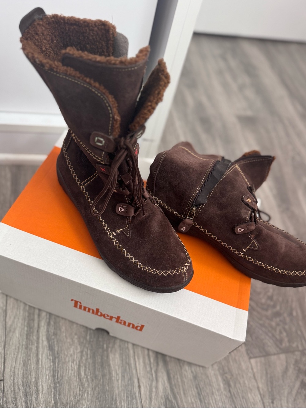 Timberland Brown Suede Shearling-Lined Ankle Boots